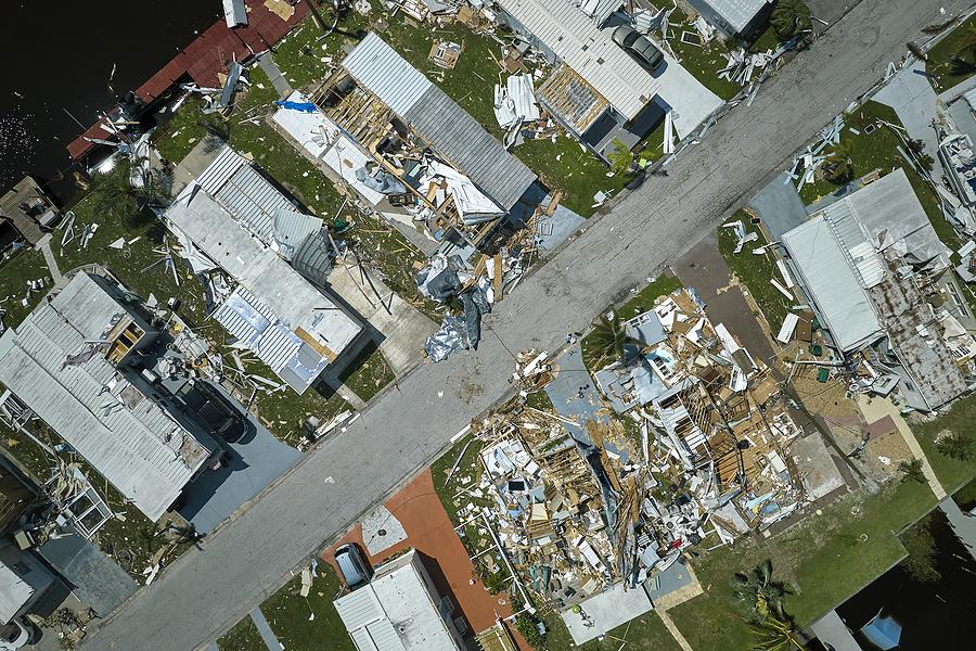 Hurricane Ian Destroyed Homes In Florida Residential Area. Natur